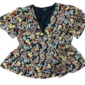 NWT‎ Madewell Short-Sleeve Peplum Wrap Top in Flower Garden sz XS